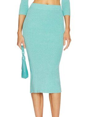 Le Superbe Knit Pick Metallic Aqua Shine Midi Pencil Skirt